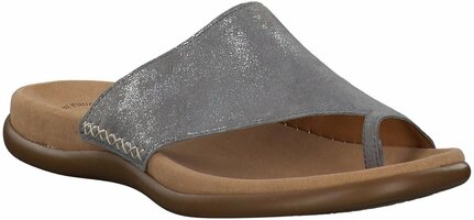 Flache Leder-Zehentrenner 578320 (Dunkelgrau/Silber)