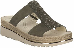 Damen-Pantoletten aus Leder 711792 (Oliv)