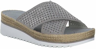 Damen-Pantoletten aus Leder 769277 (Hellgrau)