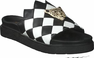 INUIKII Damen-Pantoletten aus Leder 818021 (Schwarz/Weiß)