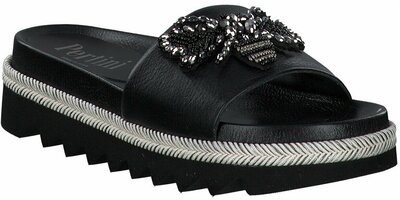 Damen-Pantoletten aus Leder 908885 (Schwarz)