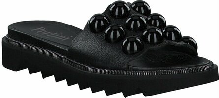 Damen-Pantoletten aus Leder 908855 (Schwarz)