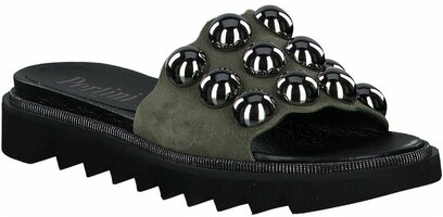 Damen-Pantoletten aus Leder 908861 (Oliv)